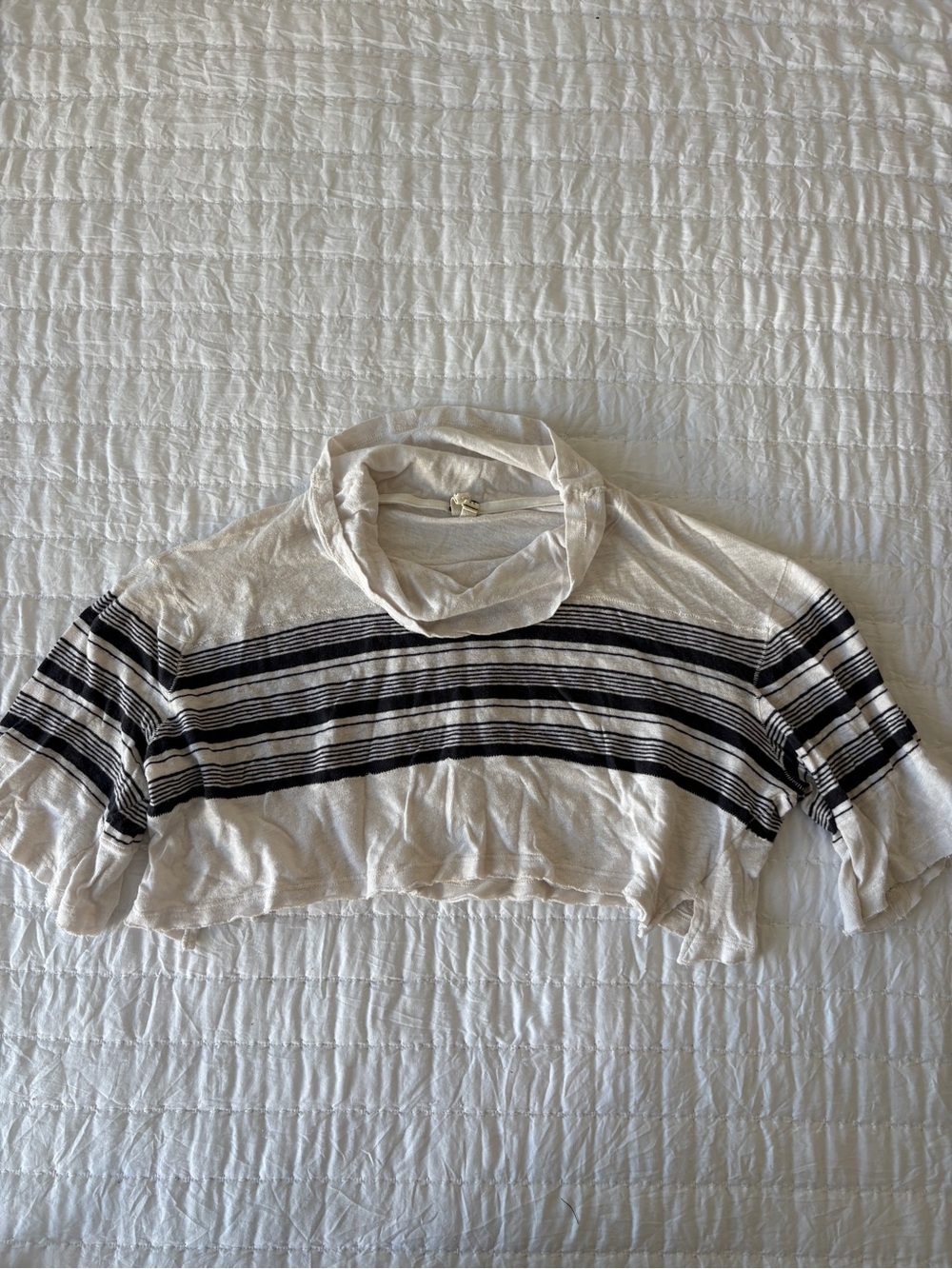 We The Free Striped Cropped Cowl Neck Top - White & Black